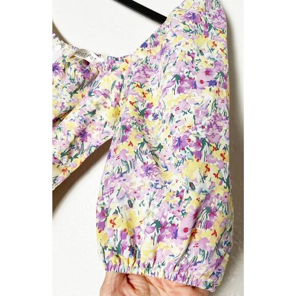 Sweet Pot Women's Floral Midi Dress Puff Sleeve Ruffle Hem Cottagecore Peasant - Picture 5 of 11